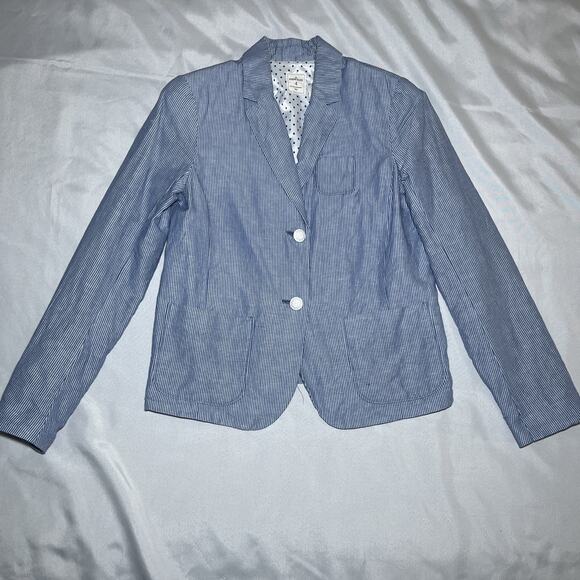 GAP The Academy Blazer Size 4 Linen Blend Blue Railroad Stripe Womens Career - Picture 1 of 8